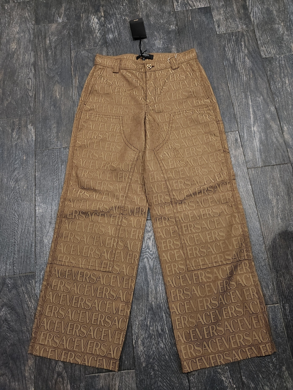 Versace Tan Logo-Jacquard Men's Chinos
